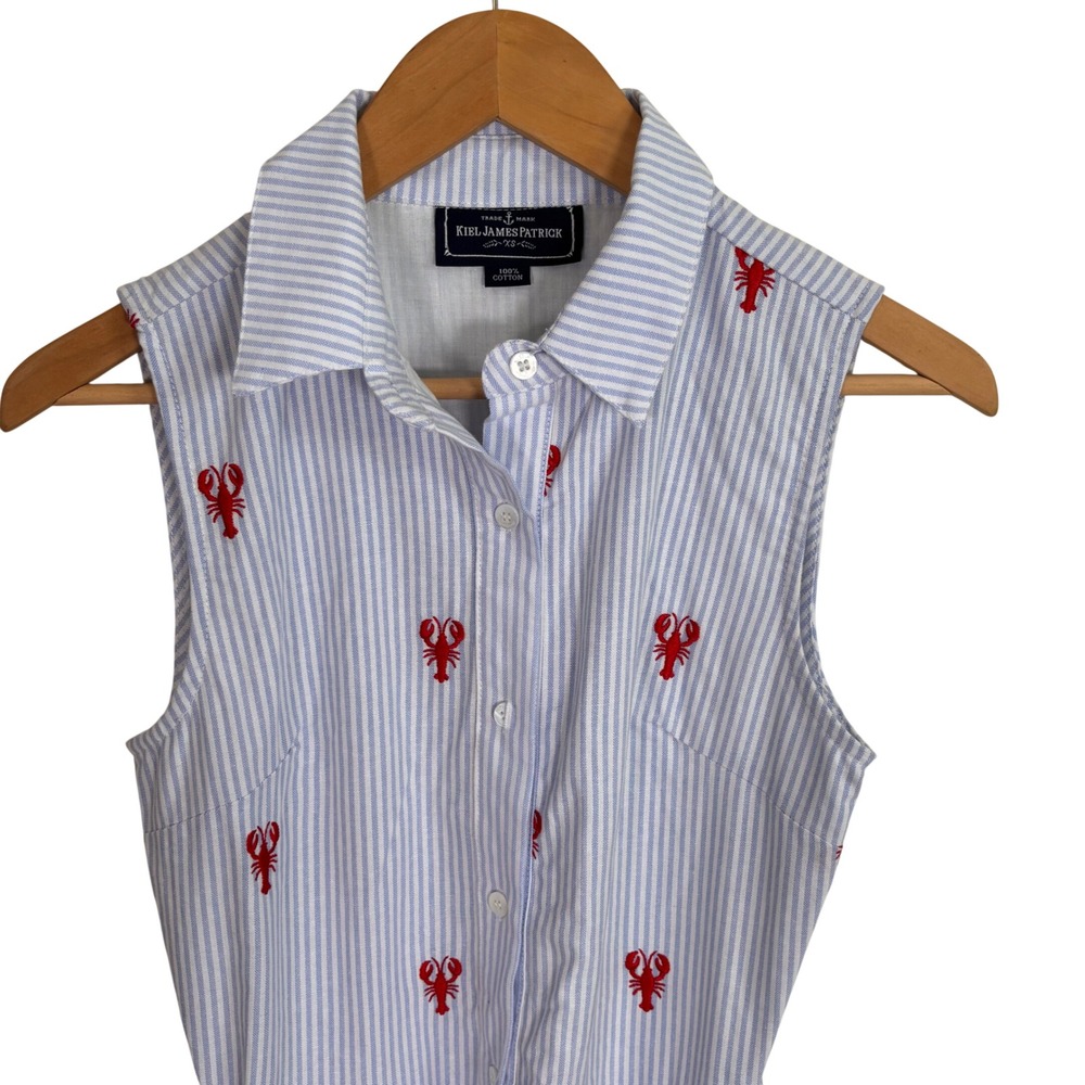 Kiel James Patrick Dress Womens Sz XS Lobster Coastal Button Up Cotton Crawfish - Picture 2 of 13